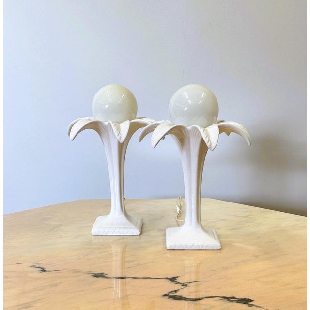 White Ceramic Palm Tree Table Lamps by Michael Andersen, 1970s, Set of 2 For Sale - Image 11 of 11