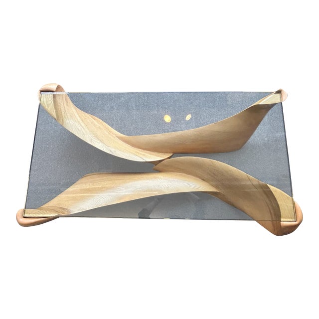 Sculptural Wood + Glass Cocktail Table by Scott Jaster C1989 For Sale