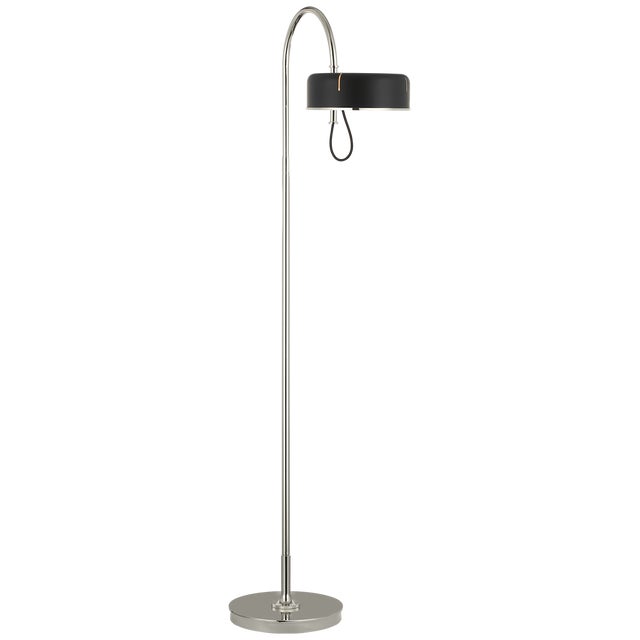 Modern Thomas O'Brien by Visual Comfort Signature Oso 58" Articulating Reading Floor Lamp in Polished Nickel with Matte Black Shade For Sale - Image 3 of 3