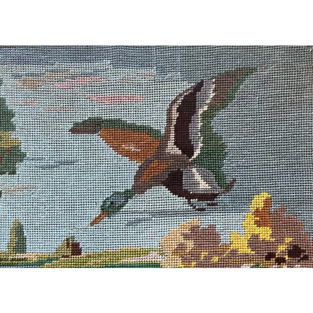 Vintage Framed Needlepoint Landscape With Ducks For Sale - Image 4 of 9
