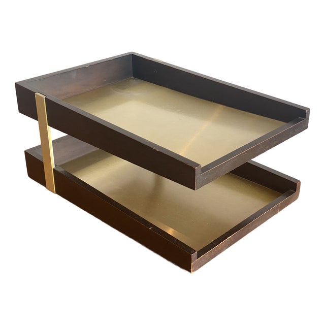 Vintage MCM Duk-It 2 Two Tier Wood Desk Organizer Letter Tray For Sale