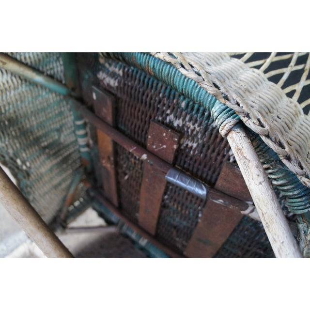 White Antique White Painted Wicker Boho Chic Cottage Farmhouse Patio Lounge Armchair For Sale - Image 8 of 14