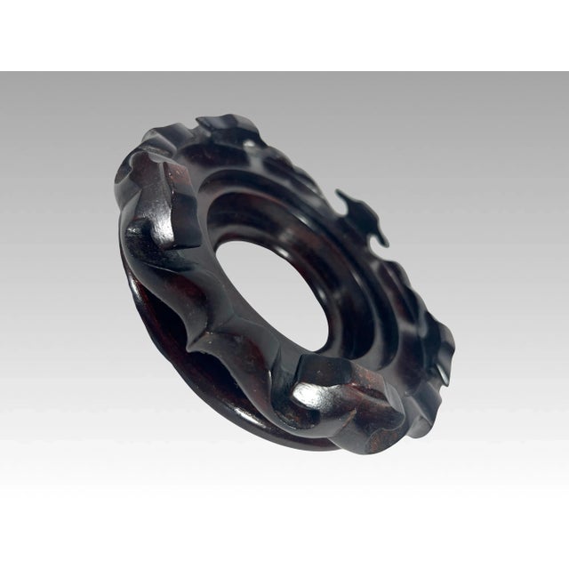 Vintage Classic Hong Kong Scroll Style Solid Dark Brown Rosewood Display Stand (5.25") For Sale - Image 4 of 6