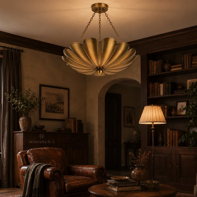 Art Deco Solid Brass Lotus Chandelier, Handcrafted Floral Statement Ceiling Light For Sale - Image 3 of 10