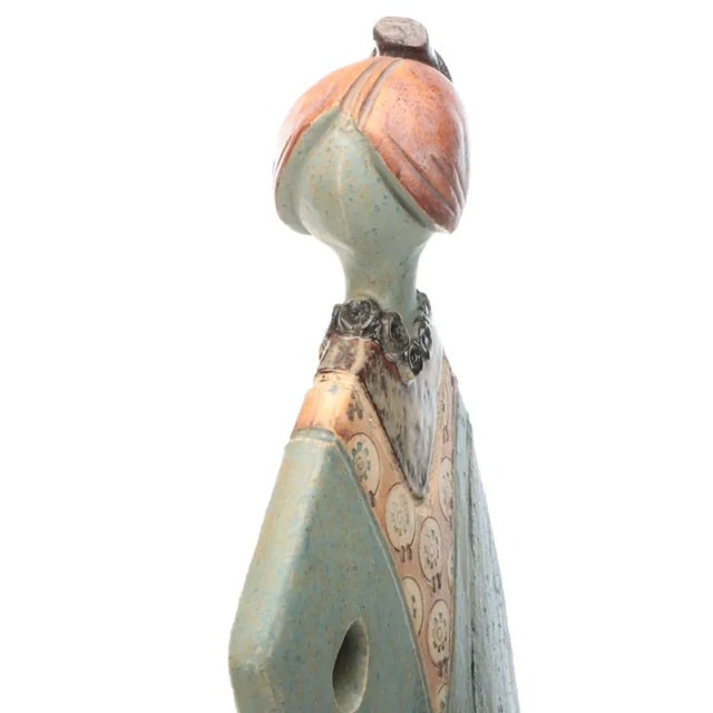 2010s Fred Wiesener Art Deco Ceramic Clay Standing Lady Vessel Decanter 28.5” For Sale - Image 5 of 13