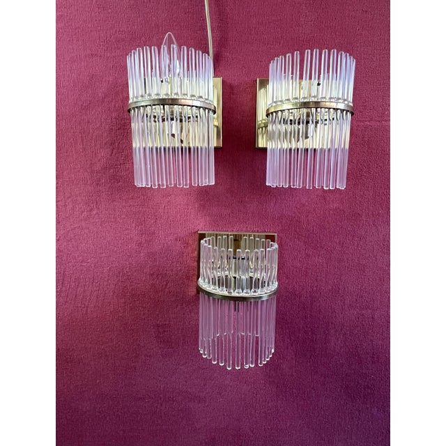 Mid-Century Wall Lamps in Brass and Murano Glass from Sciolari, 1960s, Set of 3 For Sale - Image 9 of 12