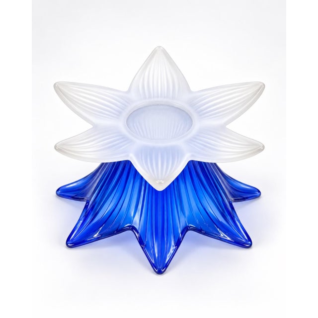 Vintage Cobalt Blue Sculptural Art Glass Flower Bowl For Sale - Image 4 of 4