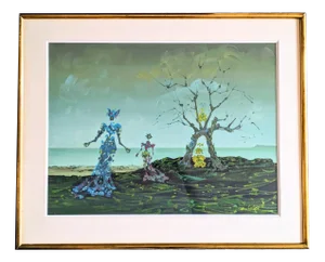 Lucien Coutaud, Two Surrealist Women in a Landscape, 20th Century, Gouache, Framed