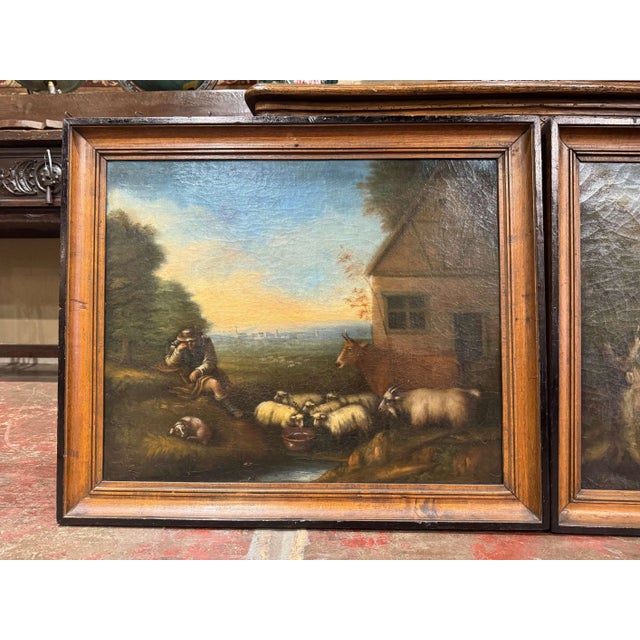 Decorate a study, library, dining room, or country house interior with this charming pair of antique French pastoral...