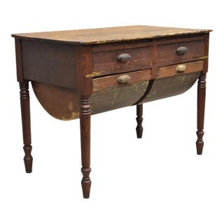 Antique French Country Primitive Possum Belly Pine Wood Bakers Work Table For Sale