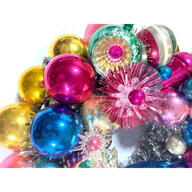 Pair of Handmade Christmas Wreaths With Vintage Glass Ornaments & Reindeer For Sale - Image 10 of 12