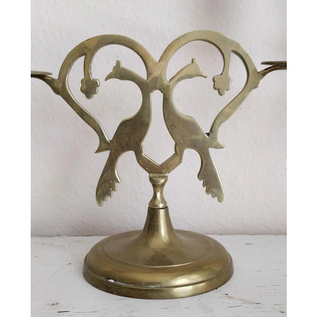 Mid-Century Modern Stylized Brass Peacock Bird Candelabras Candle Holders For Sale - Image 3 of 6