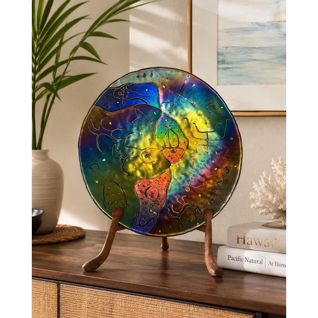 2000 - 2009 Large 17.5” Hawaiian Art Glass Decorative Charger Bowl With Display Stand For Sale - Image 5 of 6