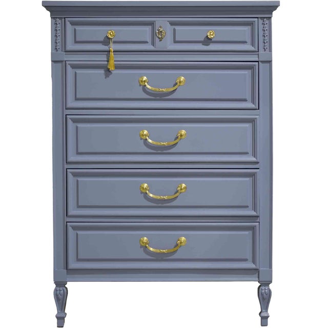 Mid Century French Louis Style Highboy by Dixie - Newly Painted For Sale - Image 15 of 15