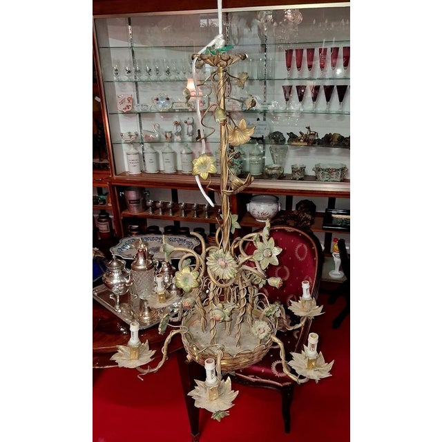 Large Art Nouveau Floral Chandelier in Bronze and Patinated Metal, 1890s For Sale - Image 4 of 6