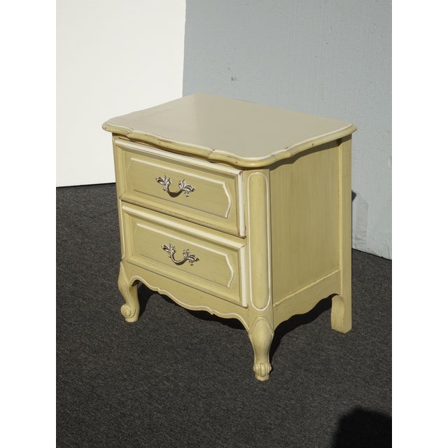 French Vintage French Privincial Yellow Nightstand W Brass Hardware For Sale - Image 3 of 12