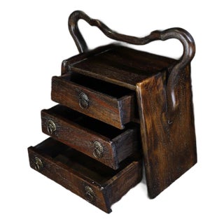 Vintage Chinese Huali Rosewood Three-Drawer Tiered Box With Handle For Sale