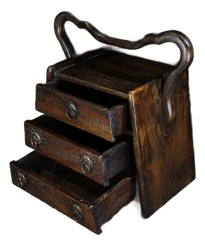 Vintage Chinese Huali Rosewood Three-Drawer Tiered Box With Handle