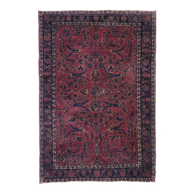 Early 20th Century Antique Persian Sarouk Rug, 03'05 X 04'11 For Sale