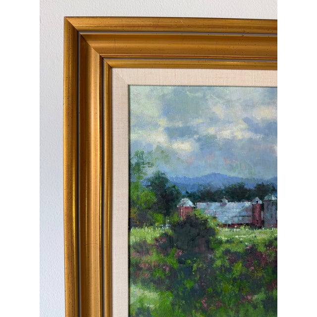 Vintage Impressionist Red Farm Landscape Oil on Board Painting – Signed, Wood Framed For Sale In Miami - Image 6 of 12