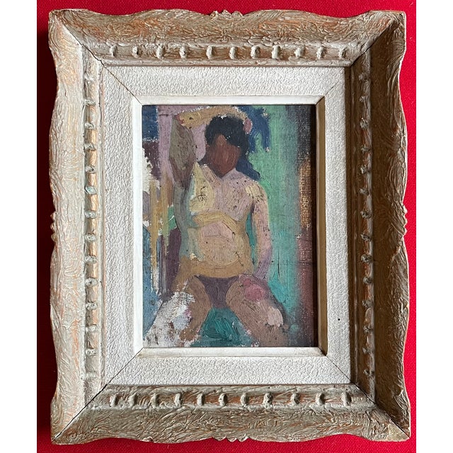 French Mid-Century Modern Oil Painting on Board Nude Study in Original Frame Circa 1950 For Sale In New York - Image 6 of 9