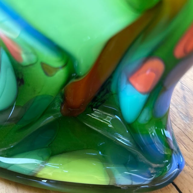 Green Large 12” Mid-Century Murano Style Splatter Glass Fazzoletto Handkerchief Vase For Sale - Image 8 of 10