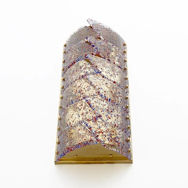 Blue Mid-Century Modern Style Italian Murano Glass and Brass Sconces, 1980, Set of 2 For Sale - Image 8 of 11