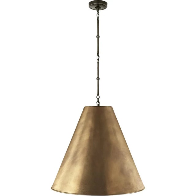 Goodman Large Hanging Lamp in Bronze with Hand-Rubbed Antique Brass Shade Designer: Thomas O'Brien Min. Custom Height: 26"...