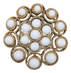 Vintage 1964 Signed Crown Trifari White Cabochon Brooch, Harper's Bazaar Ad Piece