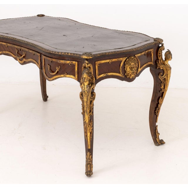Brown Louis XV Style Gilt Metal and Mahogany Bureau Plat For Sale - Image 8 of 12