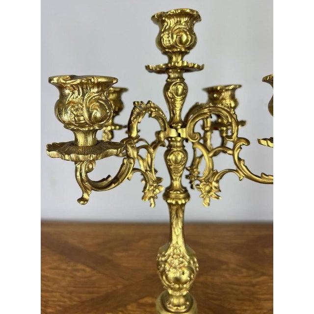 Louis XV Rococo Revival French Gilt Brass Mantel Clock Garniture, Set of 3 For Sale - Image 13 of 18