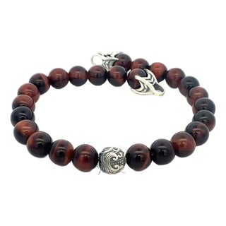 1990s David Yurman Tiger Eye Engraved Spiritual Ball Bracelet 9" Sterling Silver Estate For Sale
