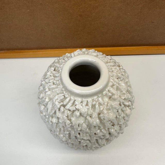Mid 20th Century Rörstrand Gunnar Nylund Chamotte Art Pottery Vase White Blue Sweden Mid 20th Century 6" For Sale - Image 5 of 10