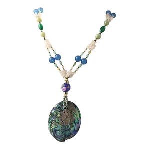 Abalone Gemstone and Art Glass Necklace