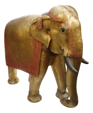 Large Antique Wooden Elephant, 1890s
