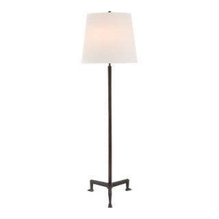 Thomas O'Brien by Visual Comfort Signature Parish Floor Lamp in Aged Iron with Linen Shade For Sale
