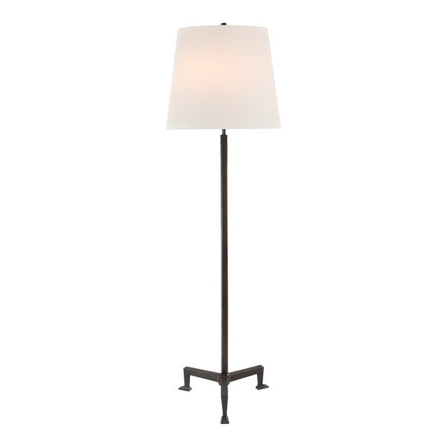 Thomas O'Brien by Visual Comfort Signature Parish Floor Lamp in Aged Iron with Linen Shade For Sale