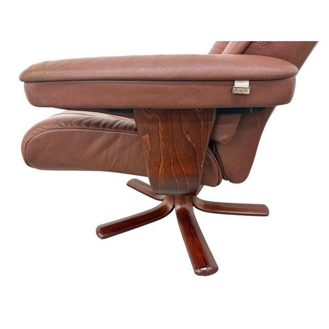 Wood Vintage Norwegian Leather Lounge Chair & Ottoman For Sale - Image 7 of 11
