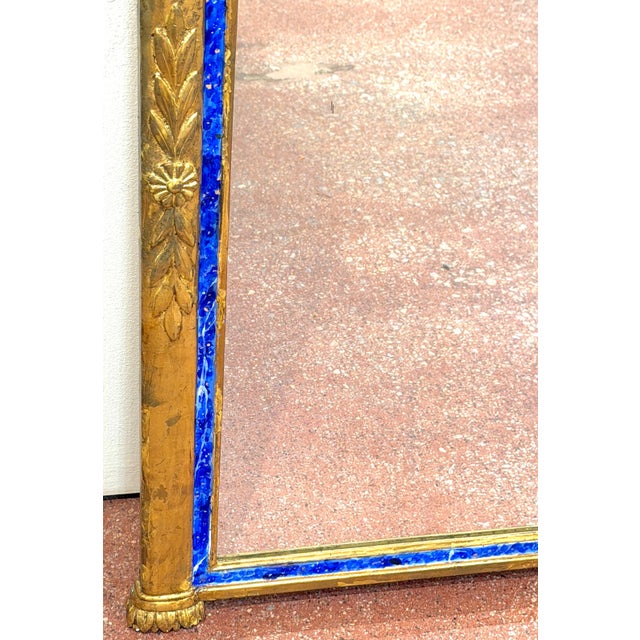 Italian Neoclassical Lapis-Blue Enameled Giltwood Mirror, 1960s For Sale - Image 14 of 16