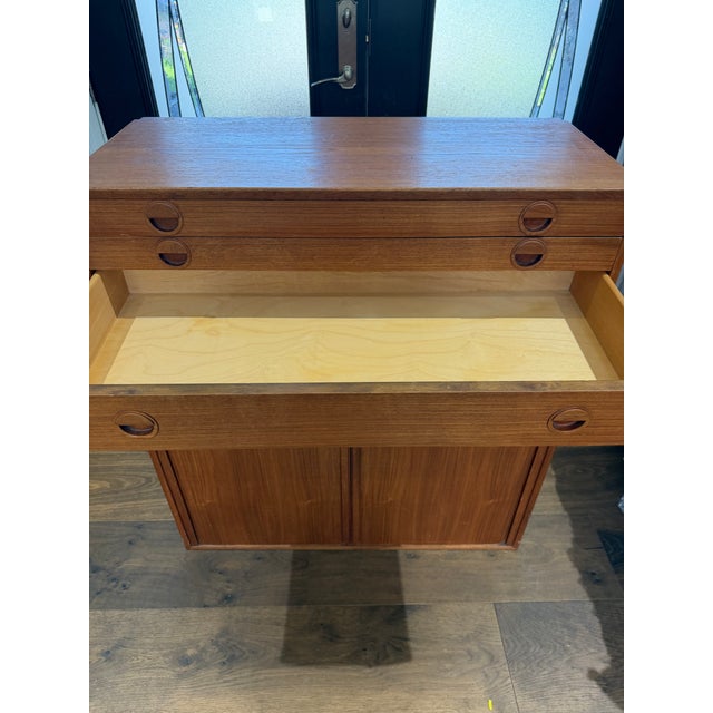 1970s Danish Modern Teak Modular Wall Unit Cabinet With Tambour Doors & Flat File Drawers For Sale - Image 9 of 18