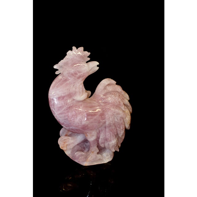 Traditional Pink Rooster Natural Rose Quartz Gemstone Chicken Sculpture Large 8.5" For Sale - Image 3 of 10