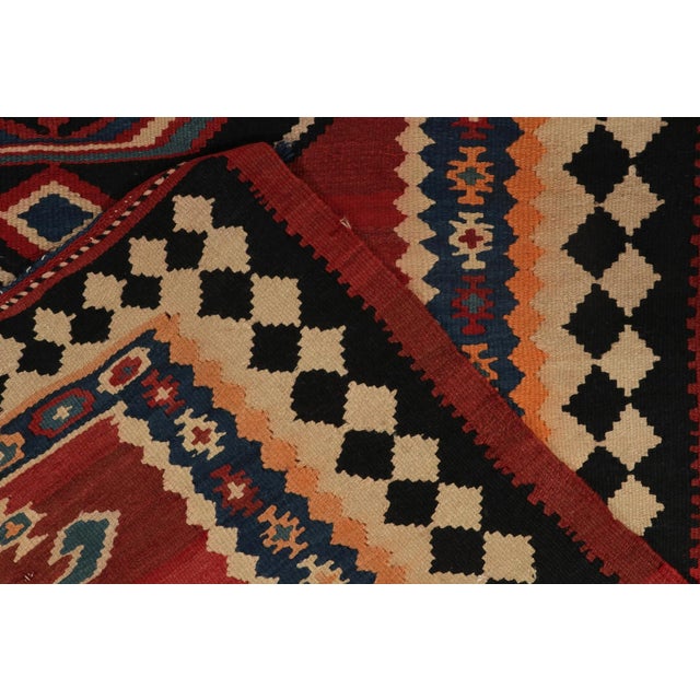 Textile Vintage Kurdish Kilim Rug in Red With Black and Blue Tribal Medallion Patterns For Sale - Image 7 of 8