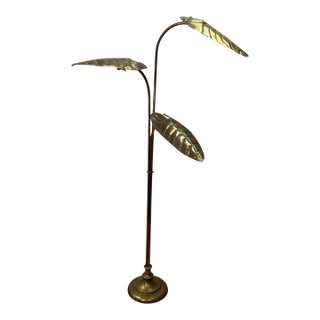 1970s Hollywood Regency Brass 3-Light Leaf Floor Lamp – Tommaso Barbi Style For Sale