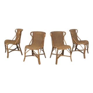 Vintage Italian Art Deco Chairs in Rattan, 1930s, Set of 4 For Sale