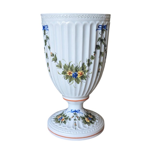 Vintage Italian Hand Painted Porcelain Footed Vase For Sale In Charlotte - Image 6 of 12