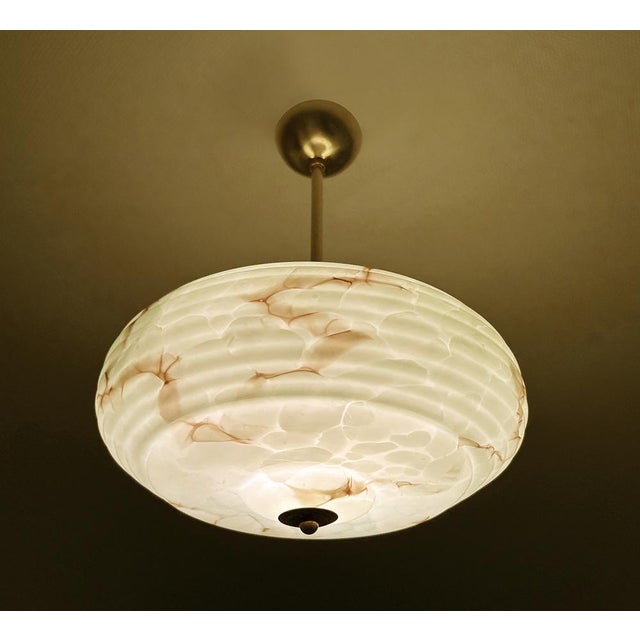 Art Deco Pendant Light in Green Marble Glass, 1930s For Sale - Image 13 of 18