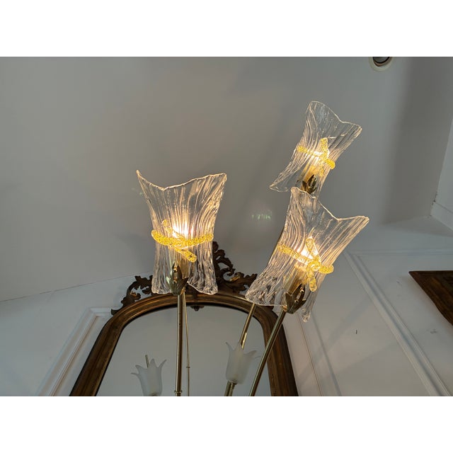 Mid 20th Century Italian Brass Glass Floor Lamp Murano For Sale - Image 5 of 13
