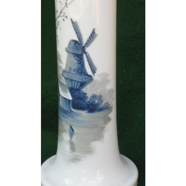 19th Century 19th Century 11.5" Vase Blue Delft Milk Glass Enameled Hand Panted For Sale - Image 5 of 9