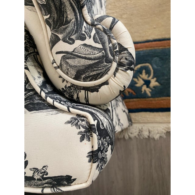 Vintage Toile Custom Wingback Armchair For Sale - Image 12 of 13