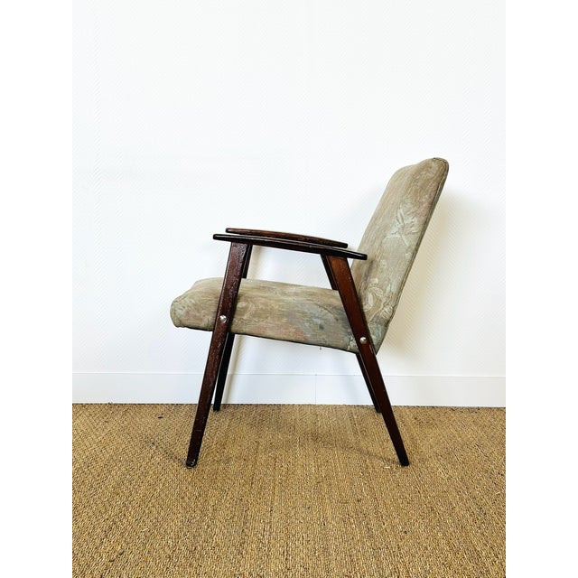 Vintage Lounge Chair in Dark Wood and Floral Patterned Fabric, 1960s For Sale - Image 4 of 14